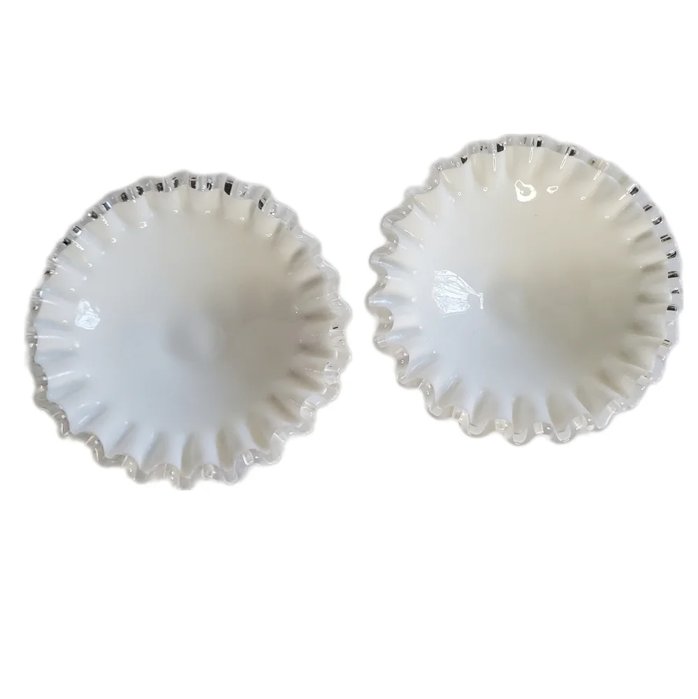 Fenton Elegant Vintage White Milk Glass Candle Holders with Ruffled Edge